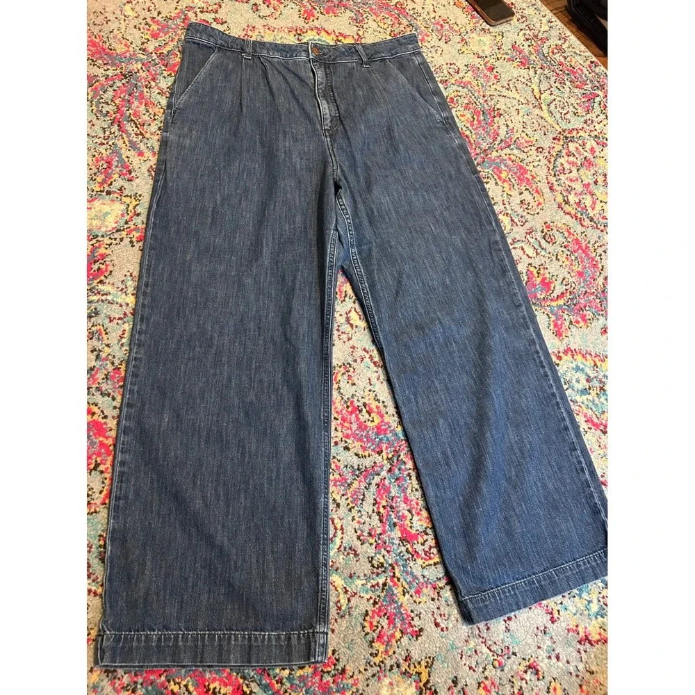 J. Crew Wide Leg Crop Jeans Dark Wash Denim Size‎ 32 Women's